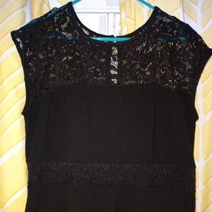 Black Lace Inset Midi Dress